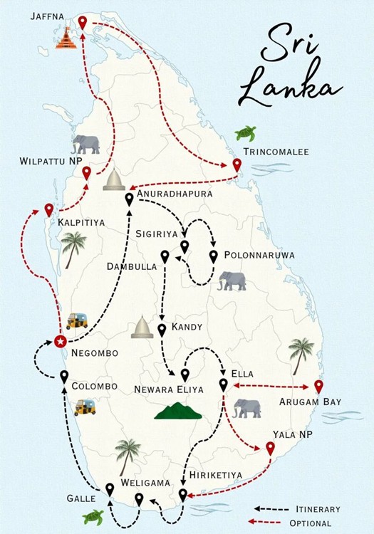 Sri Lanka Tourist Map - Detailed Attractions